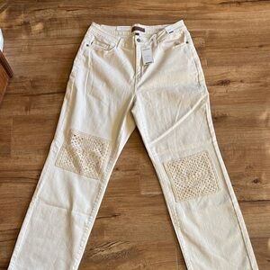 New! Judy Blue Jeans Womens 16W  Wide Leg Crochet High Waist creamy/latte